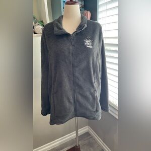 Disney Parks Womens MickeyMinnie Kissing Zip Up Jacket‎ Gray Soft Fleece Plush